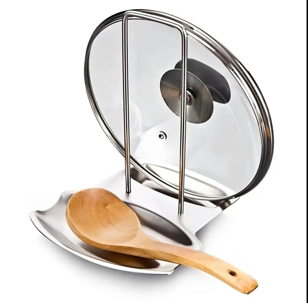 Stainless Steel Silver Pan Pot lid Rack and serving spoon Rest / Holder