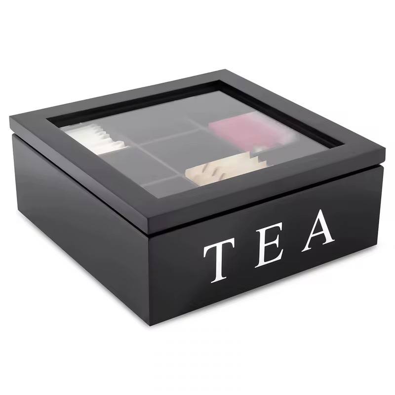 Wooden 9 Grids Tea Box