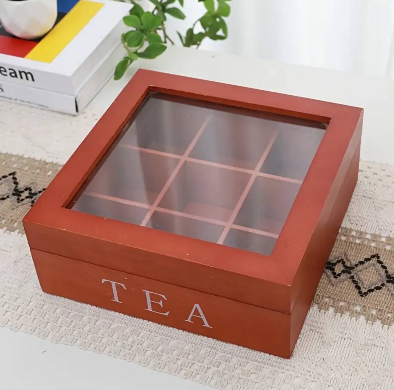 Wooden 9 Grids Tea Box