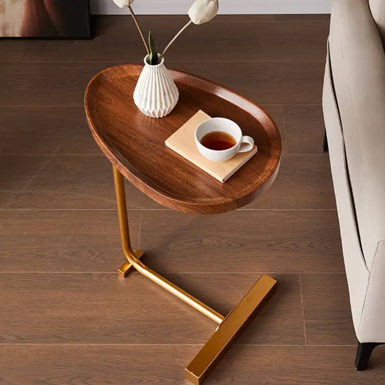 Minimalist C-Shaped Wooden side Table