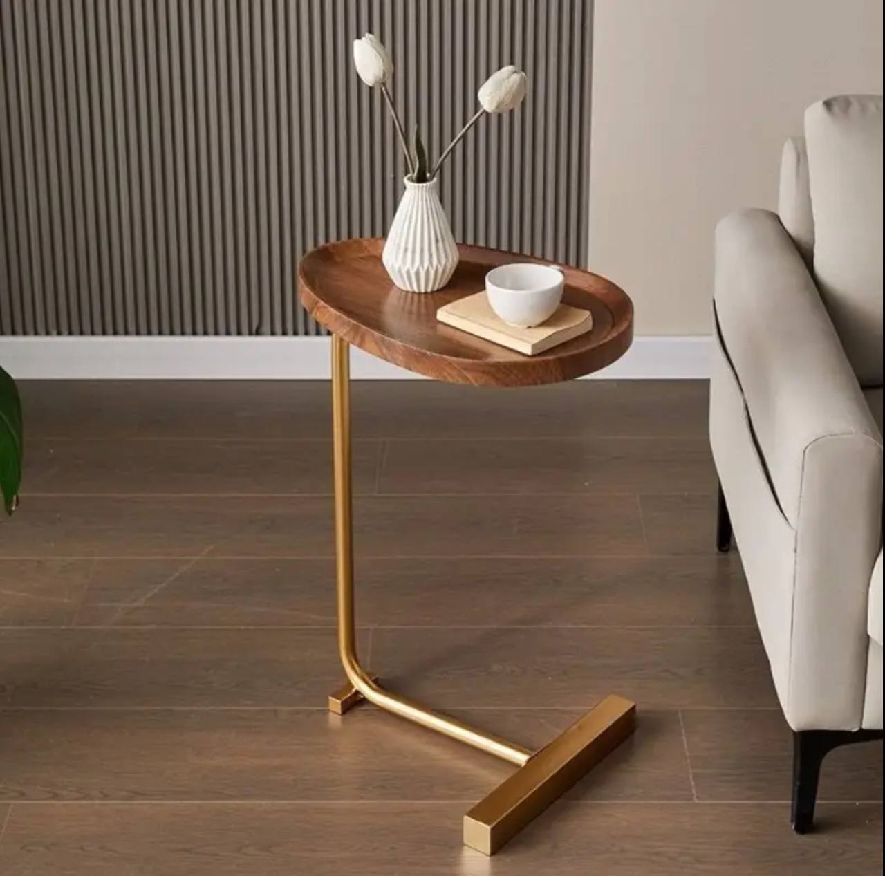Minimalist C-Shaped Wooden side Table