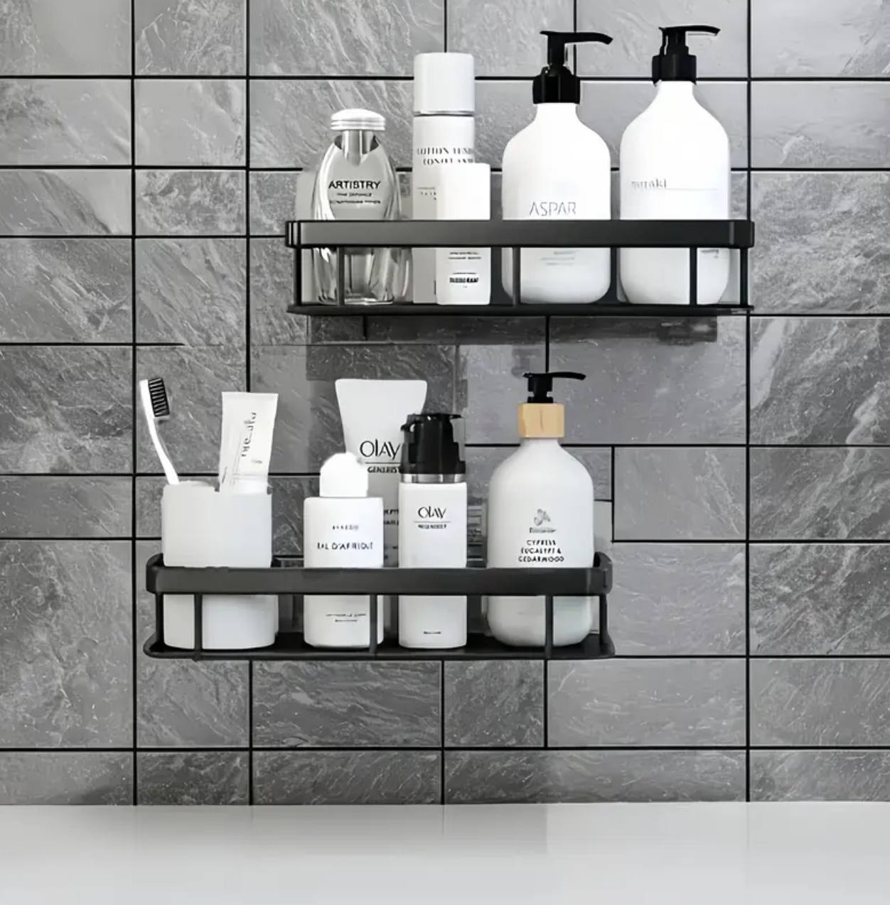 2 pcs Aluminum alloy Rectangular Shelf with adhesive stickers