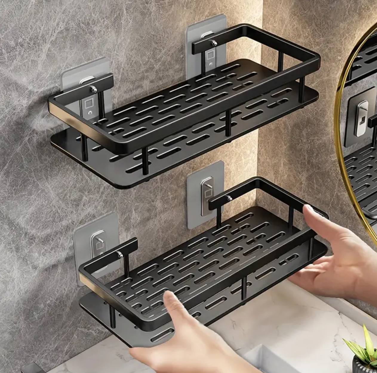 2 pcs Aluminum alloy Rectangular Shelf with adhesive stickers