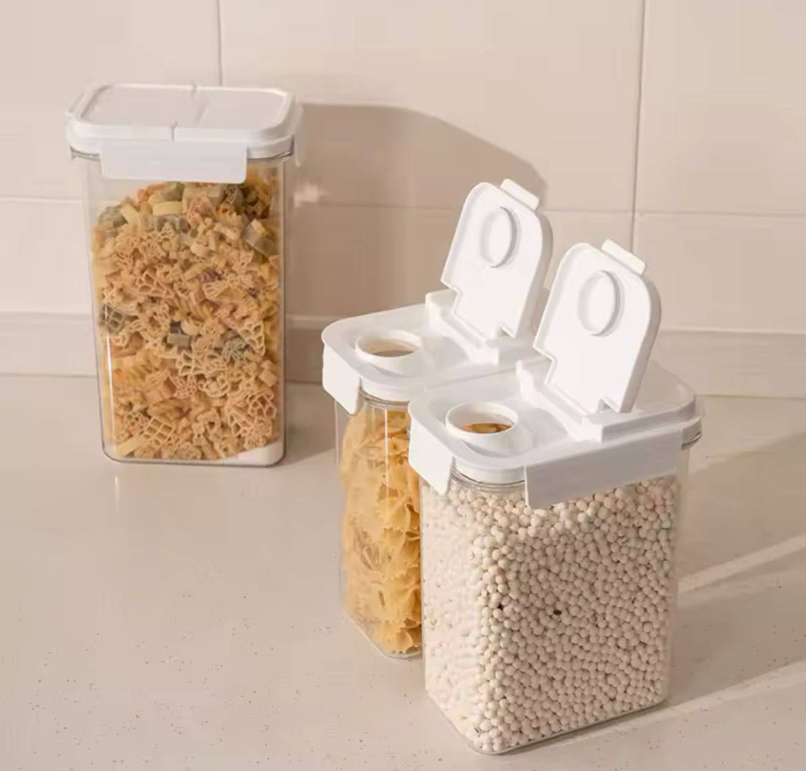 BPA-free, food-grade acrylic cereal jar.