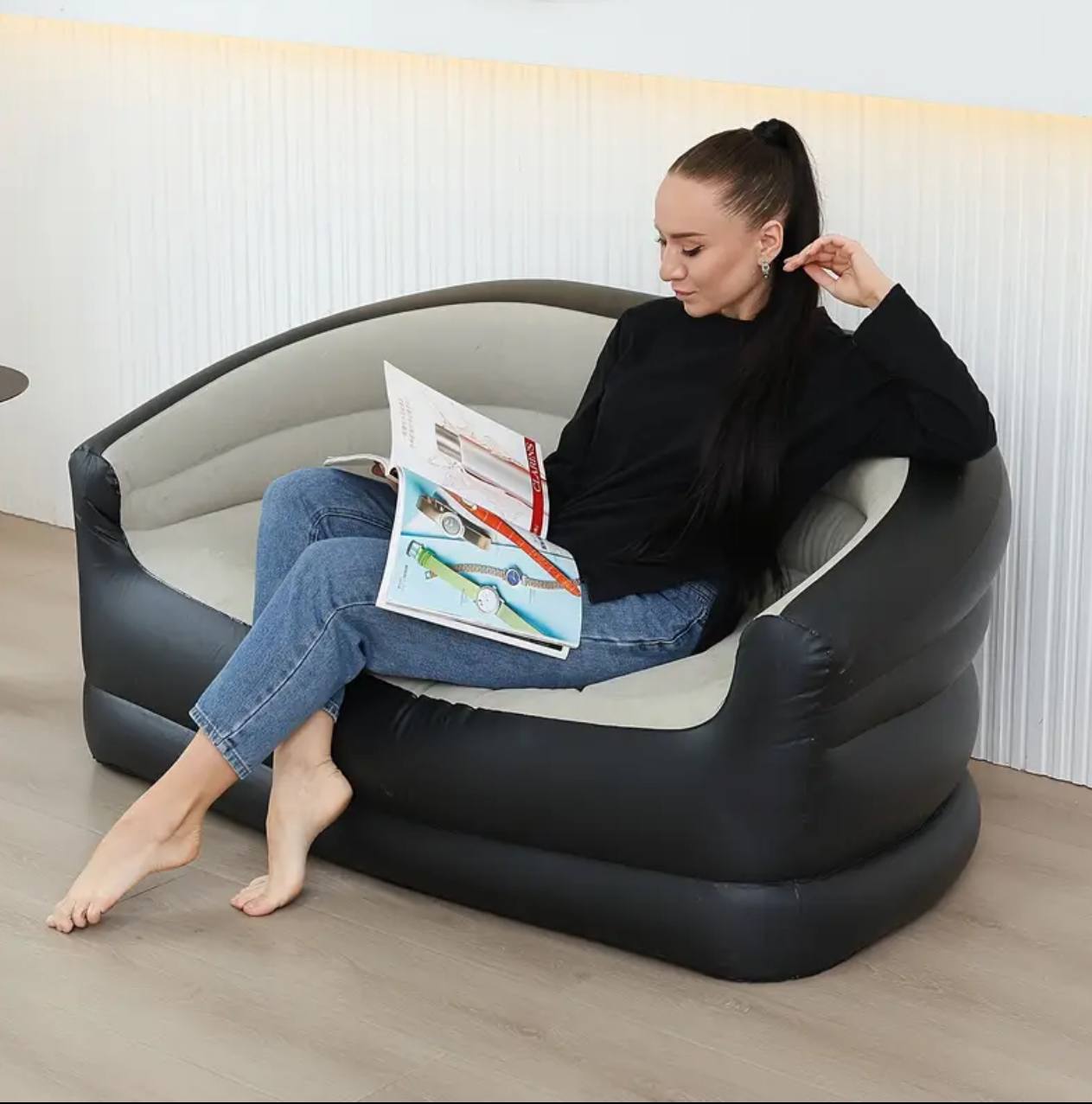 Inflatable 2 Seater Couch Blow Up Air Sofa with Comfort Flocked Surface