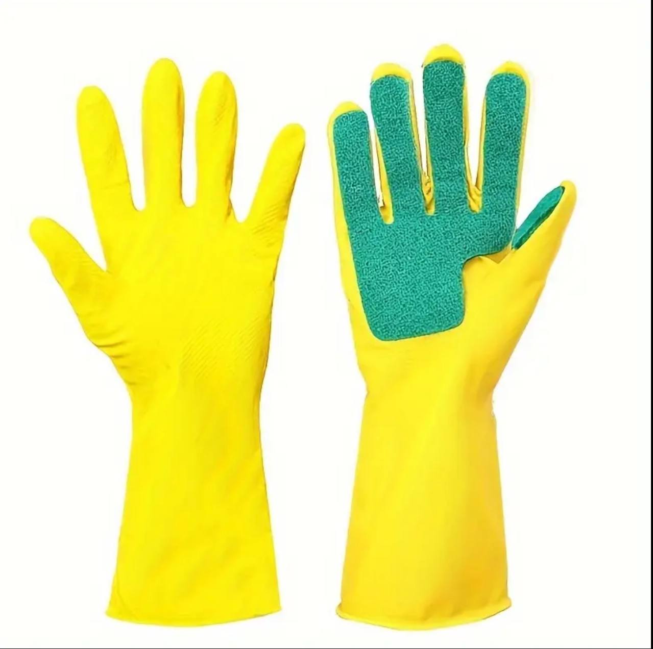 Latex Dishwashing/ Cleaning Gloves with Scouring Pads