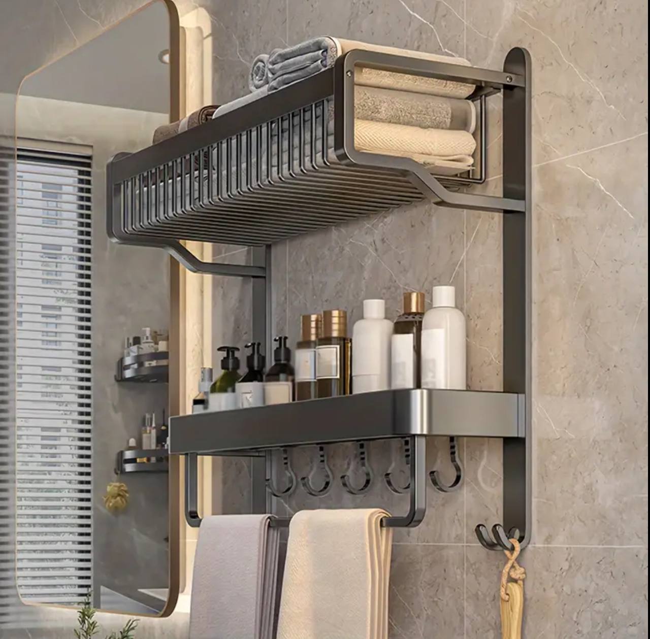 1 Piece 2-Layer Bathroom Space Towel Rack