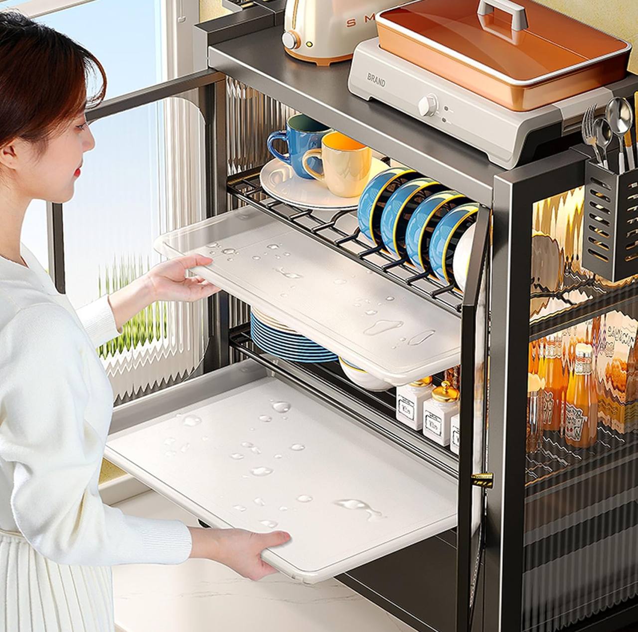 Minimalist Kitchen Countertop dish rack with Drawers