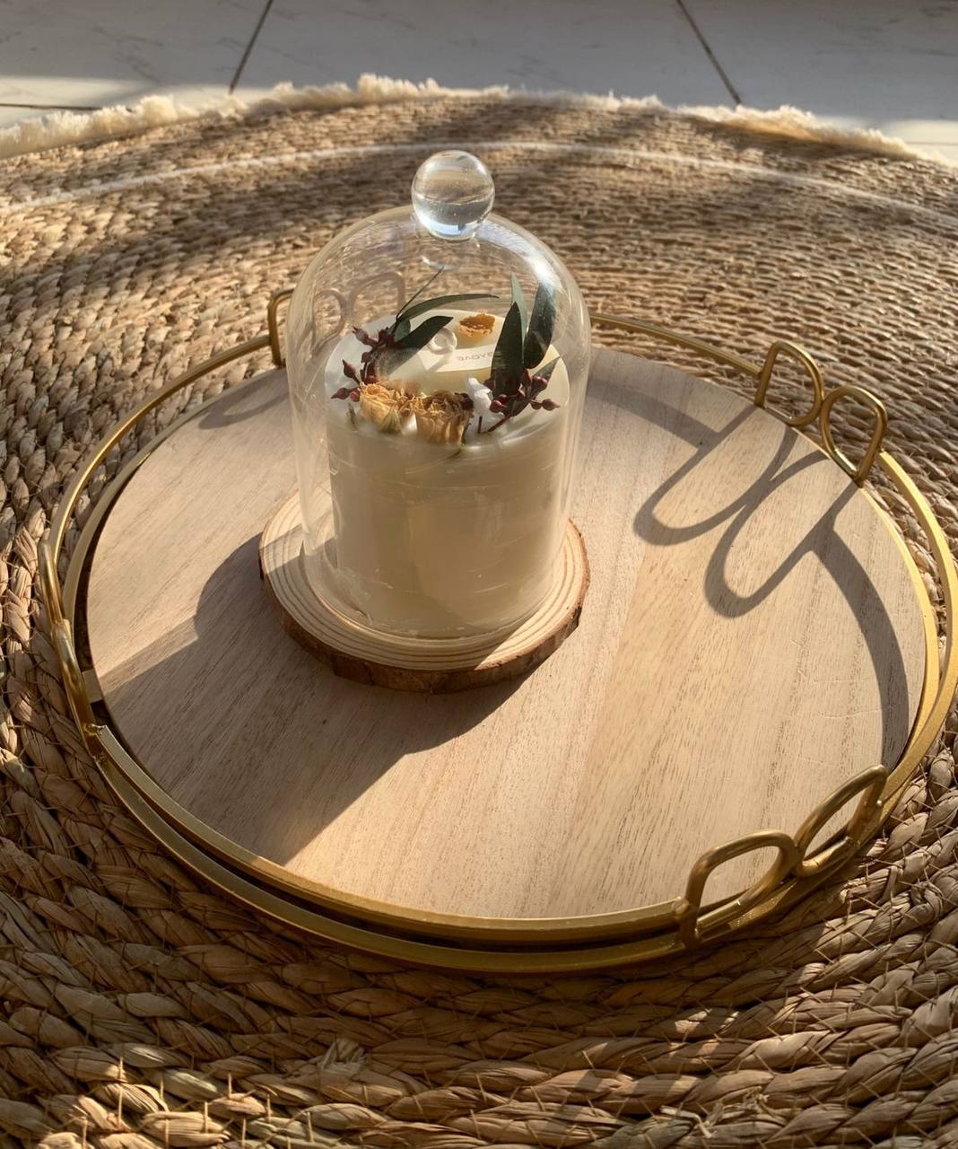Decorative Gold Metal And Wood Tray