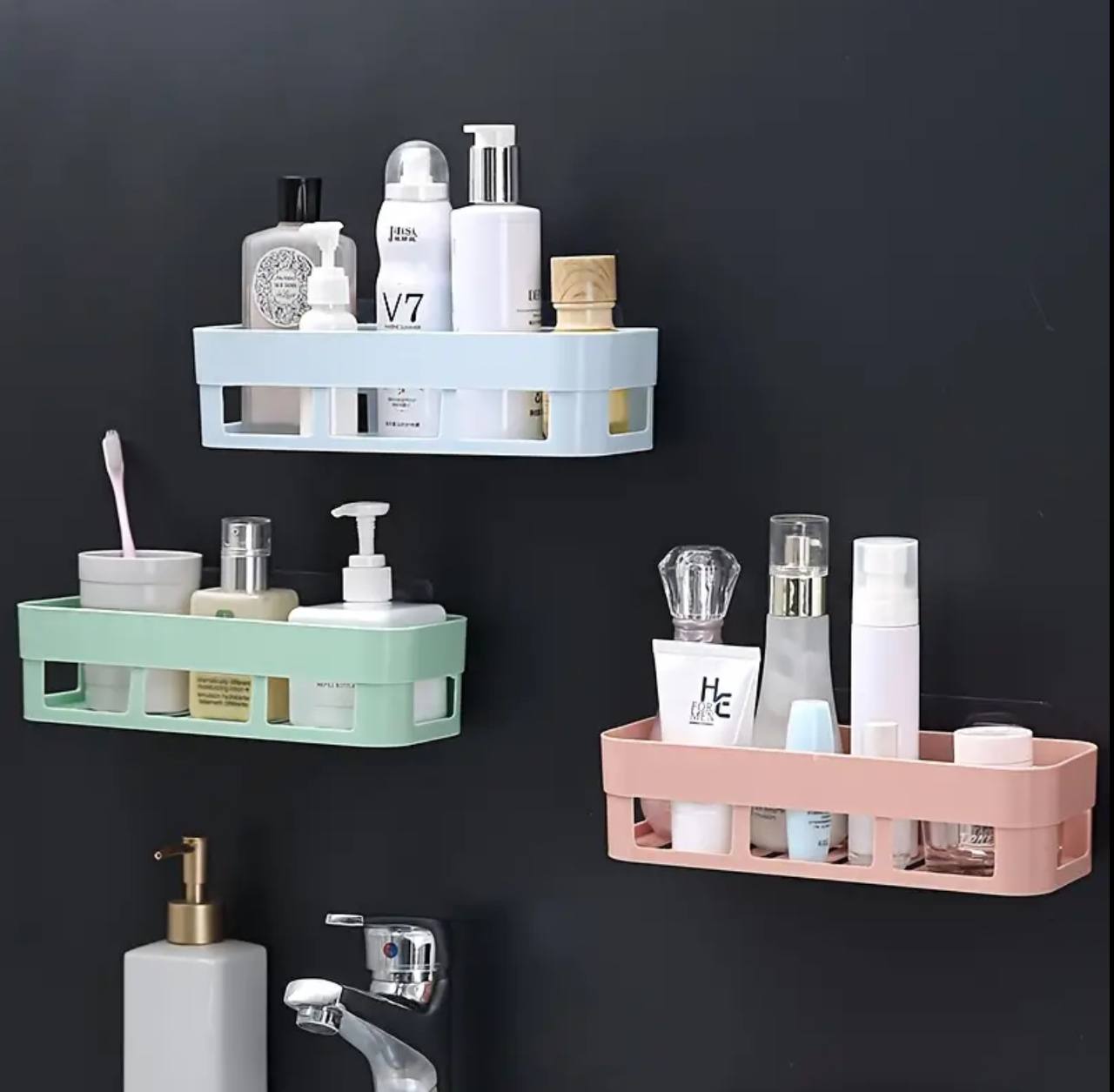 rectangular Simple adhesive plastic bathroom shelf