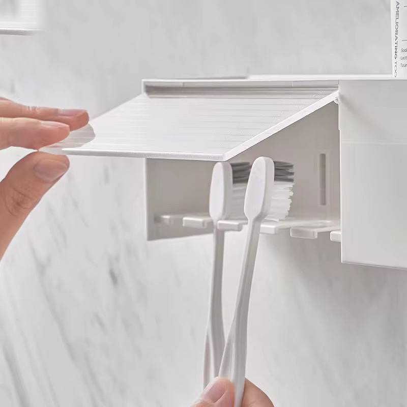 Wall mounted toothbrush and toothpaste holder. With cup storage