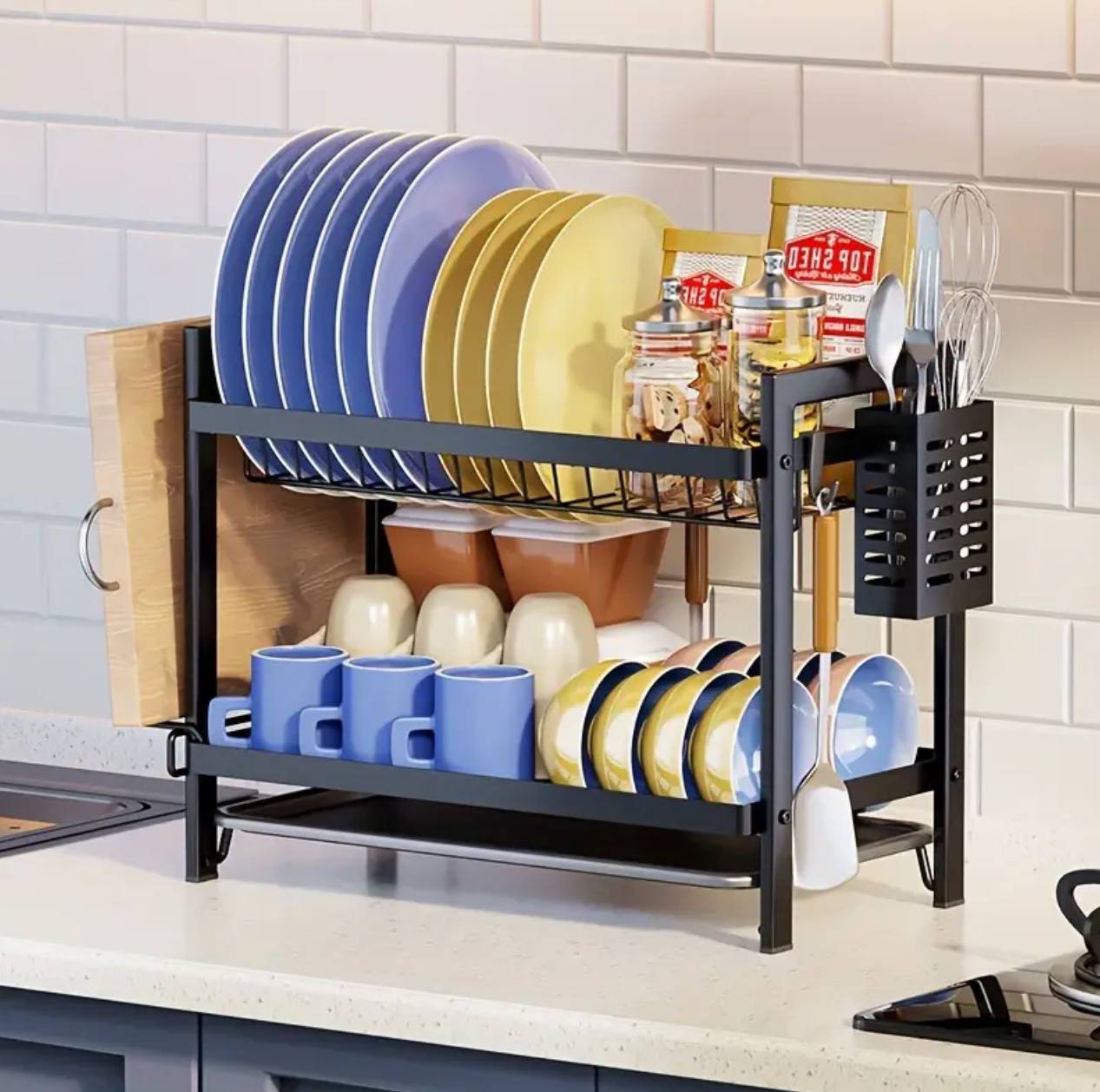 High quality heavy duty dish rack with cutlery holder 2layer