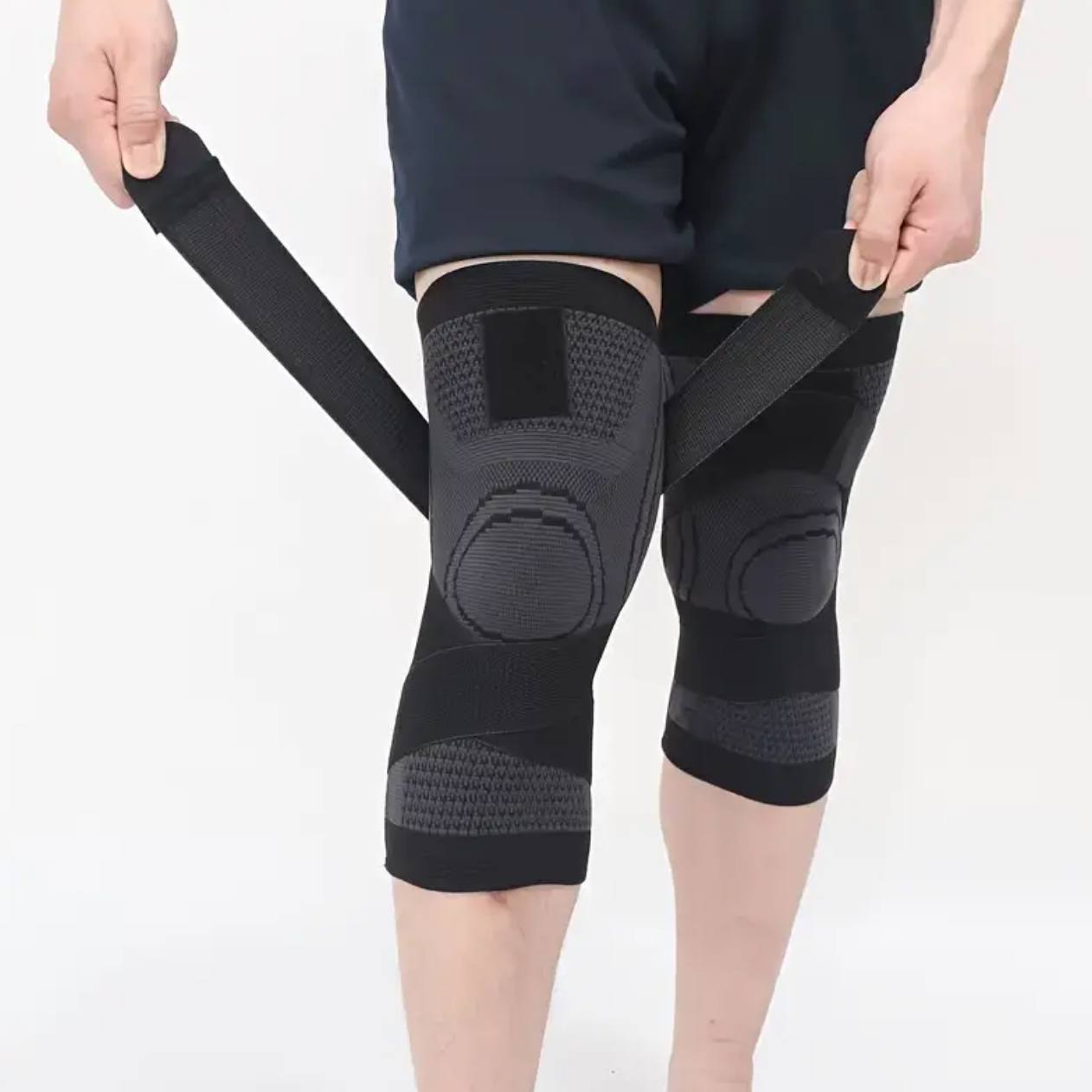 SPORTS COMPRESSION KNEE SUPPORT SLEEVES WITH PRESSURE STRAP