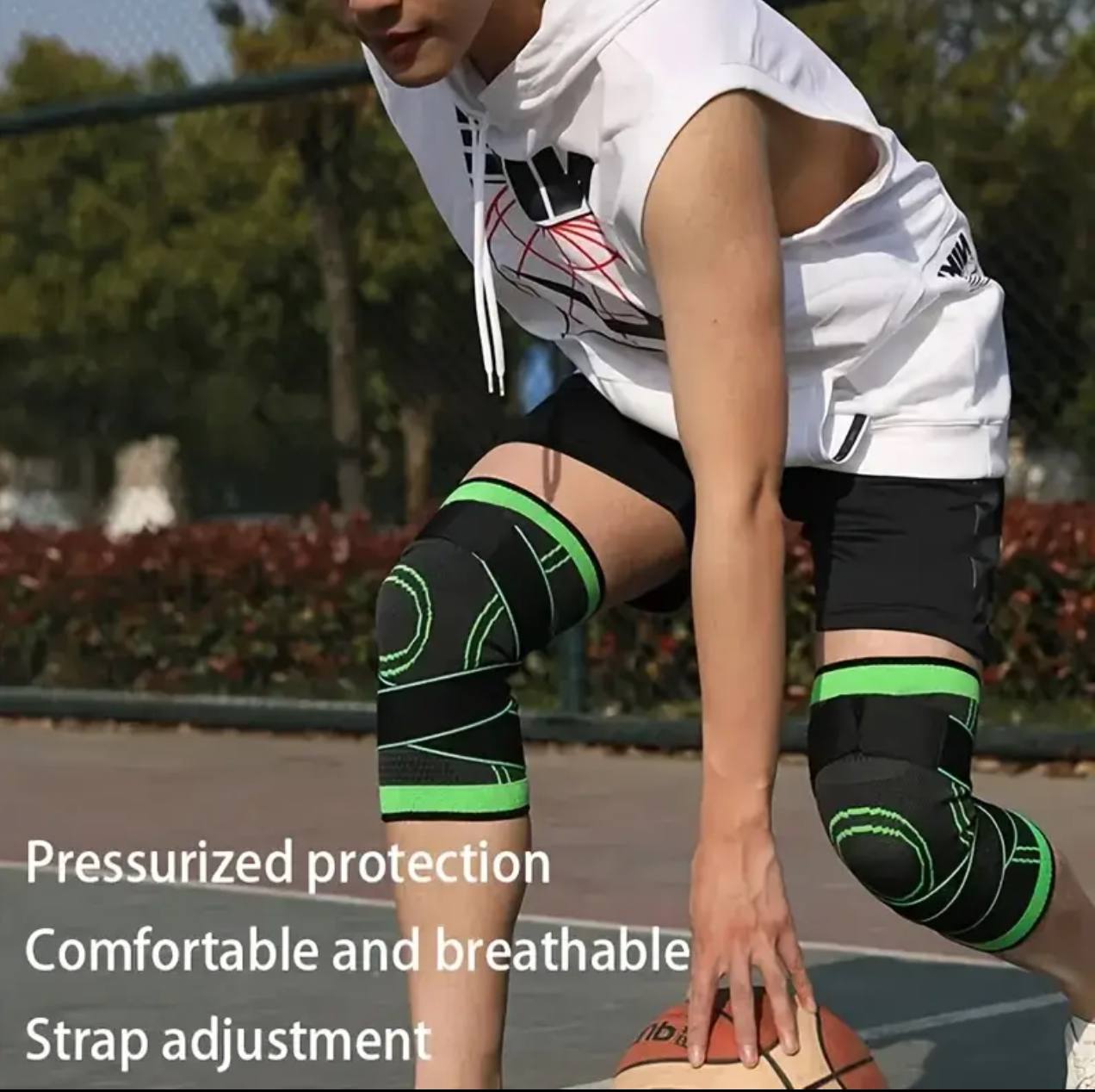 SPORTS COMPRESSION KNEE SUPPORT SLEEVES WITH PRESSURE STRAP
