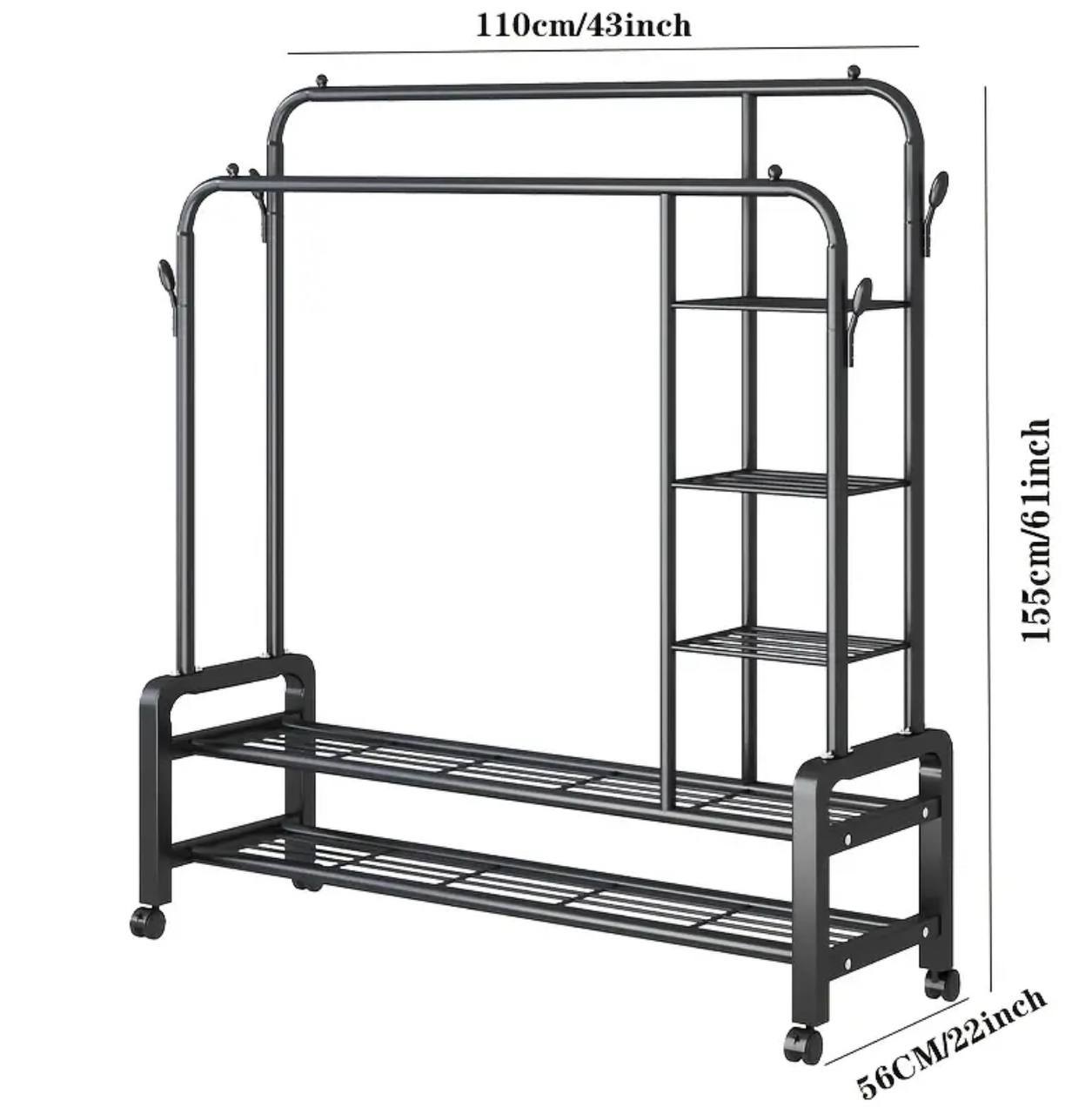 Double Layer Garment Rack Floor Standing Clothes Hanger