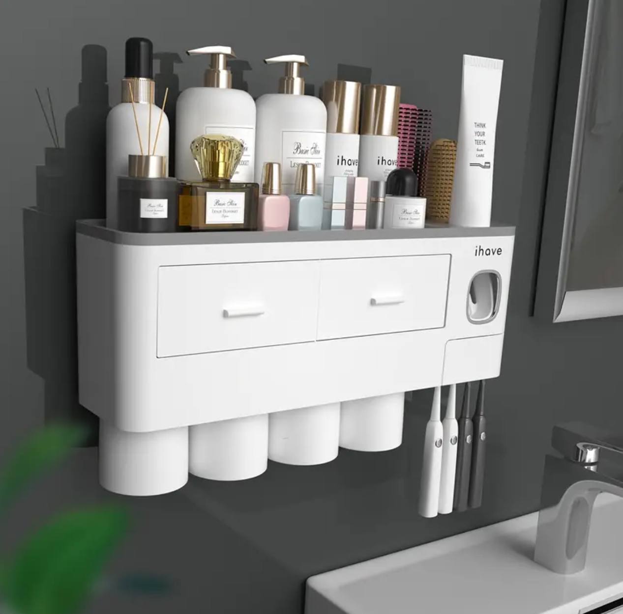 Wall mounting toothpaste dispenser with magnetic cups
