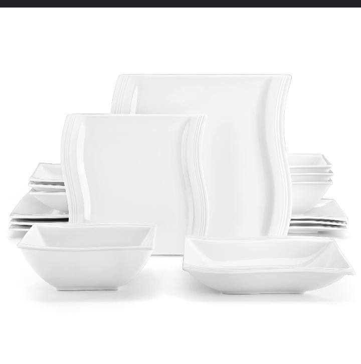 24pcs Ceramic Fancy shapely white dinner set with lines