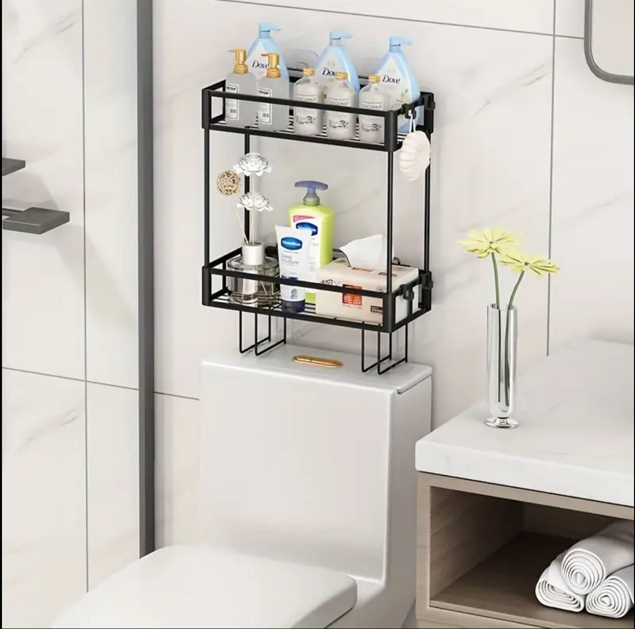 2 tier Space-Saving over the toilet Storage Rack