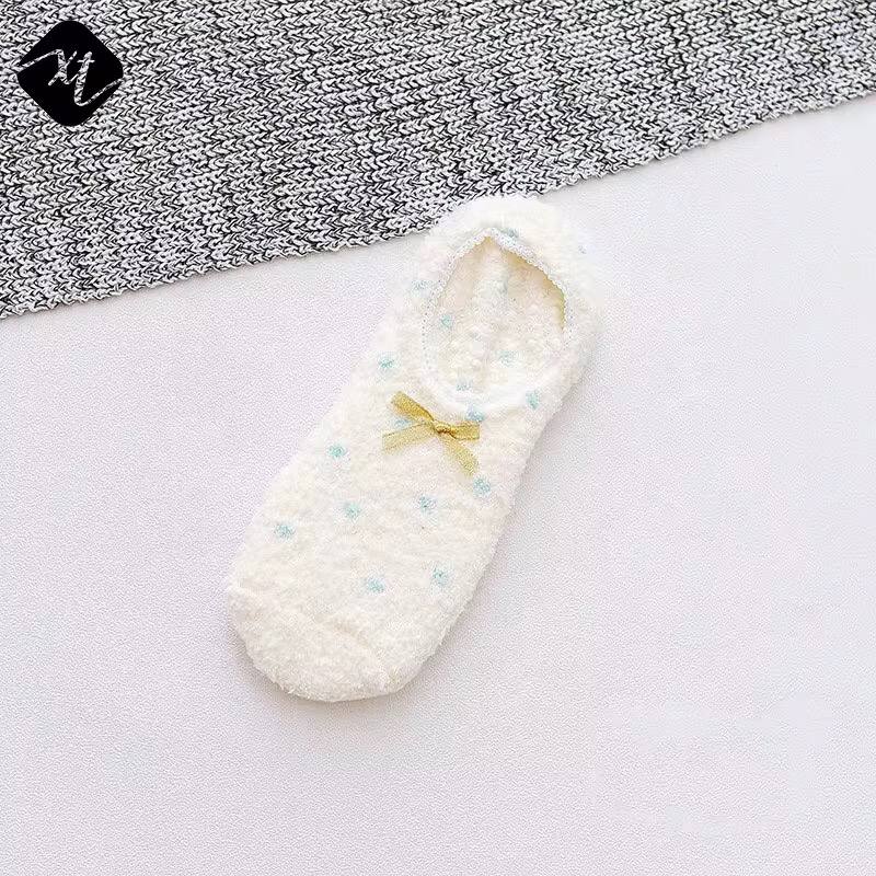 1 Pair Floor Socks Bow-knot Autumn Socks Low Cut Anti-skid Silicone Floor Socks
