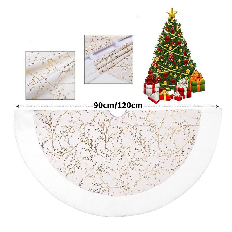 Christmas Tree Skirt White Plush Carpet Xmas Tree Mat gold/white