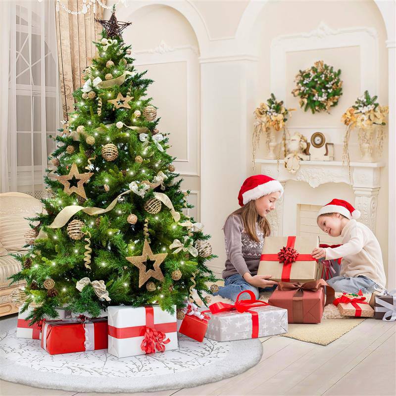 Christmas Tree Skirt White Plush Carpet Xmas Tree Mat gold/white