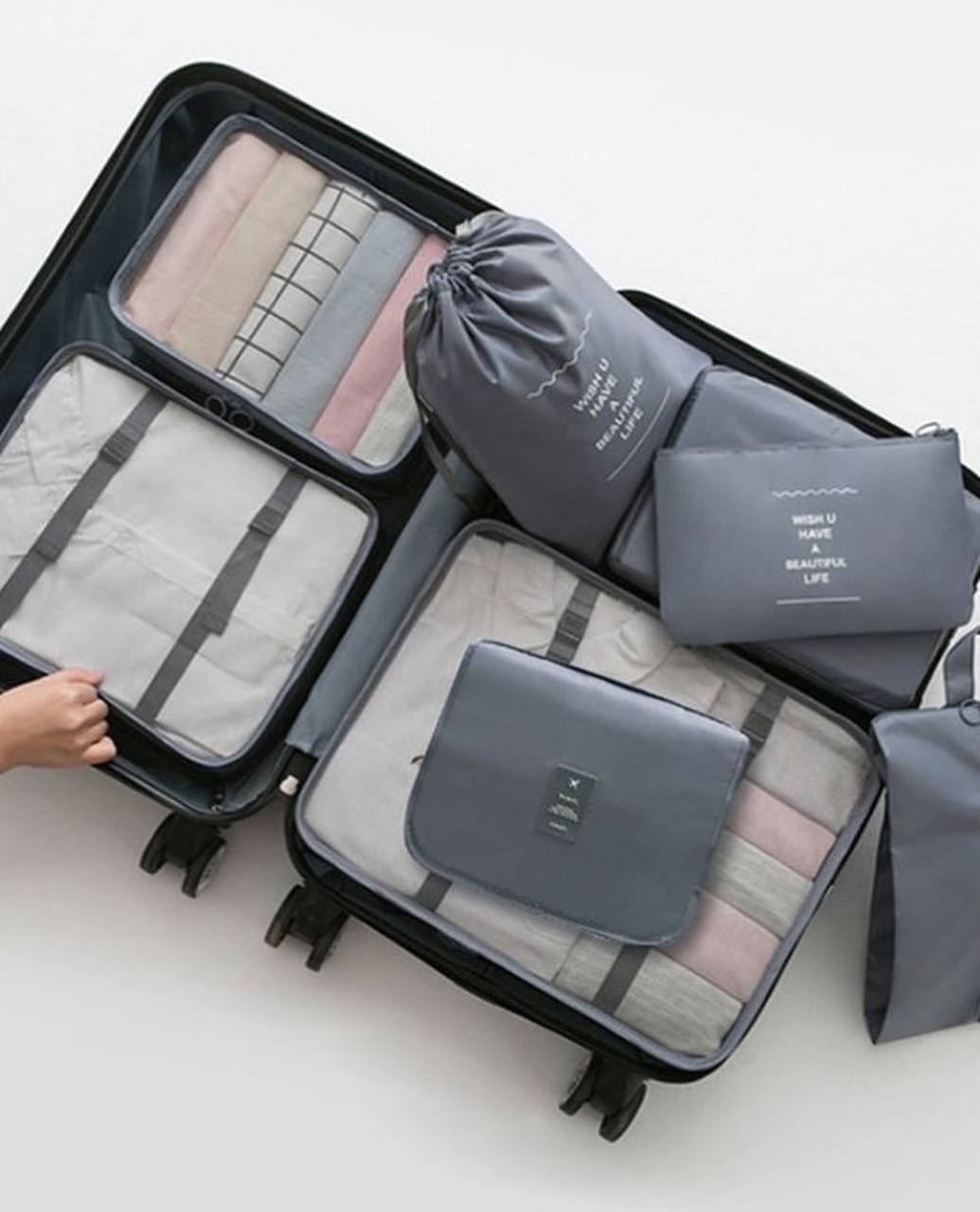 Travel in style with these 8pcs Luggage Travel Organizers For Suitcase With Toiletry Case 