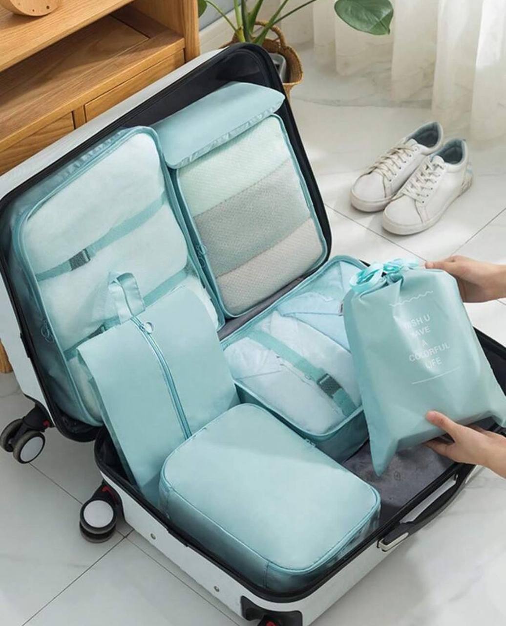 Travel in style with these 8pcs Luggage Travel Organizers For Suitcase With Toiletry Case 