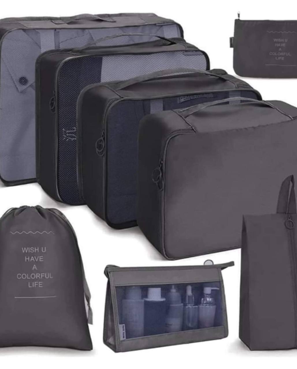 Travel in style with these 8pcs Luggage Travel Organizers For Suitcase With Toiletry Case 
