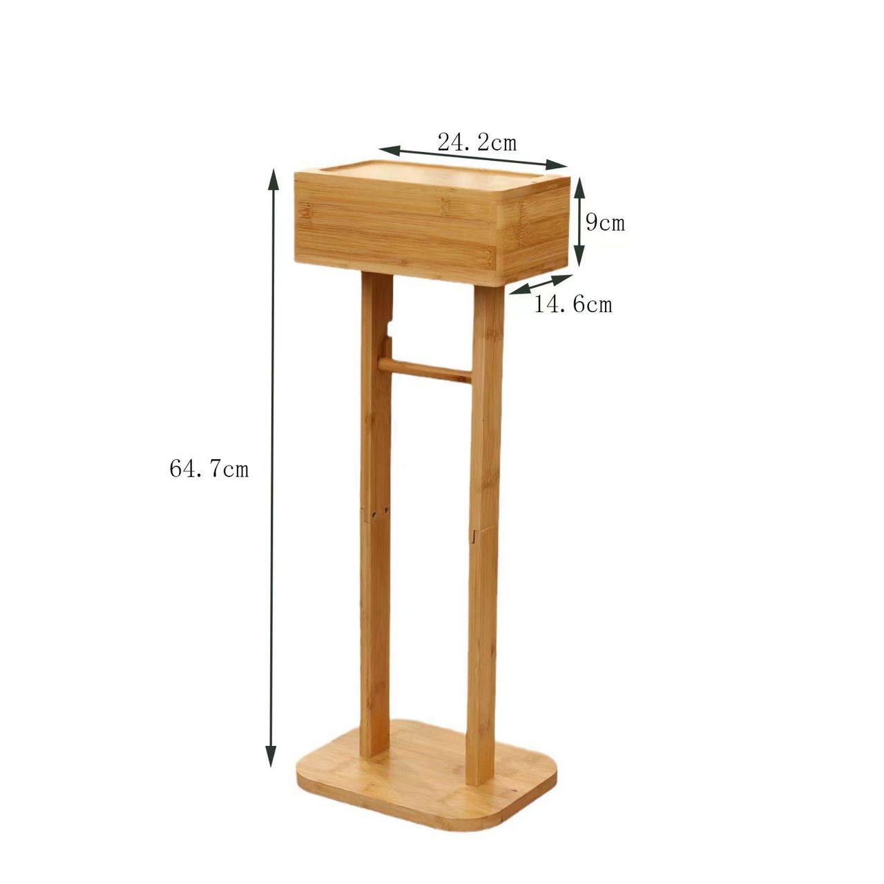 Eco-friendly bamboo toilet tissue holder with upper storage and phone placement/holder 