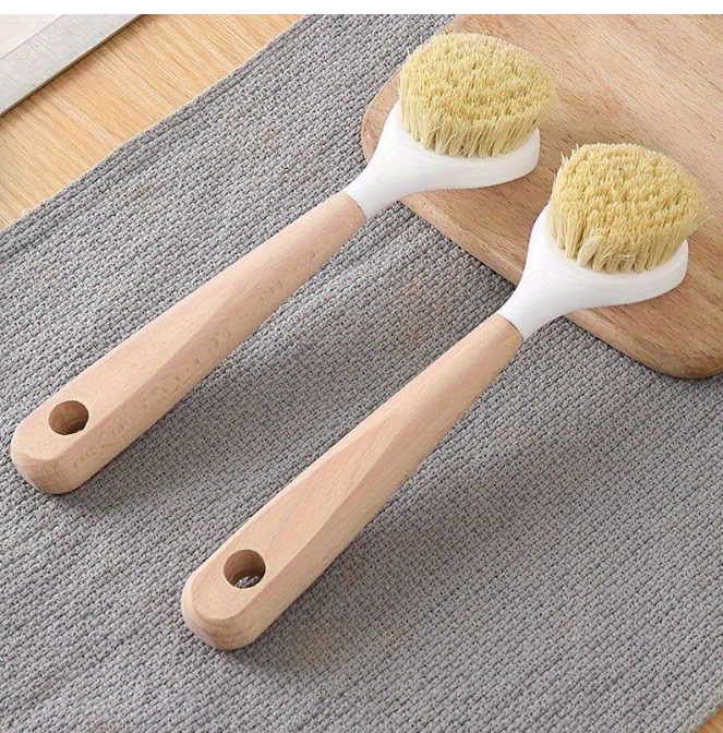 Hard bristle Pot/pan cleaning brush with wooden handle