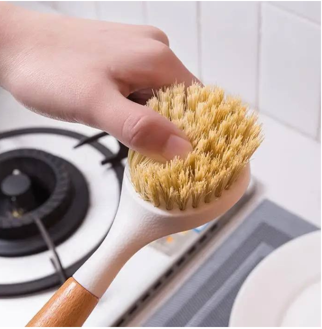 Hard bristle Pot/pan cleaning brush with wooden handle