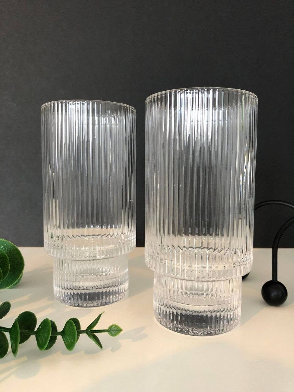 330ml Fancy Aesthetic Highball crystal ribbed glasses