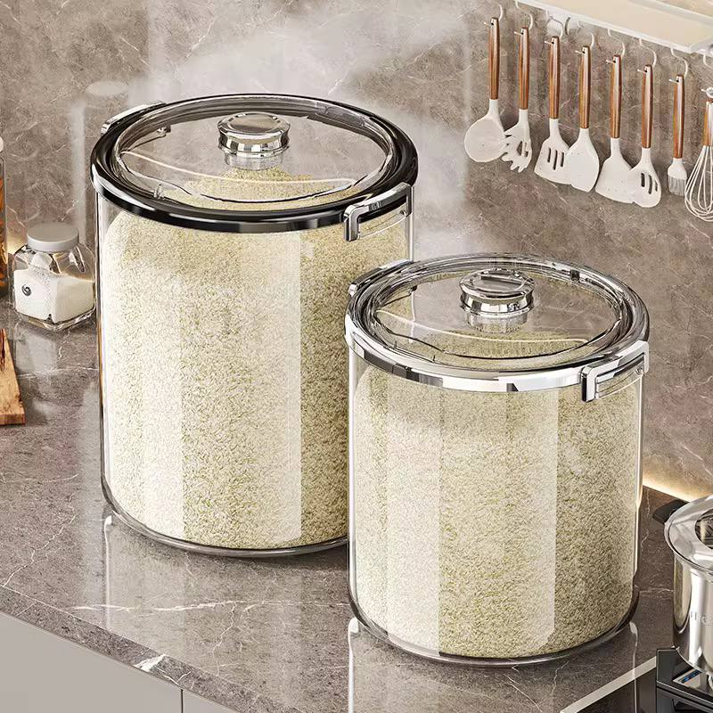 Acrylic Airtight Transparent Rice Bucket with Flip-Top Lid