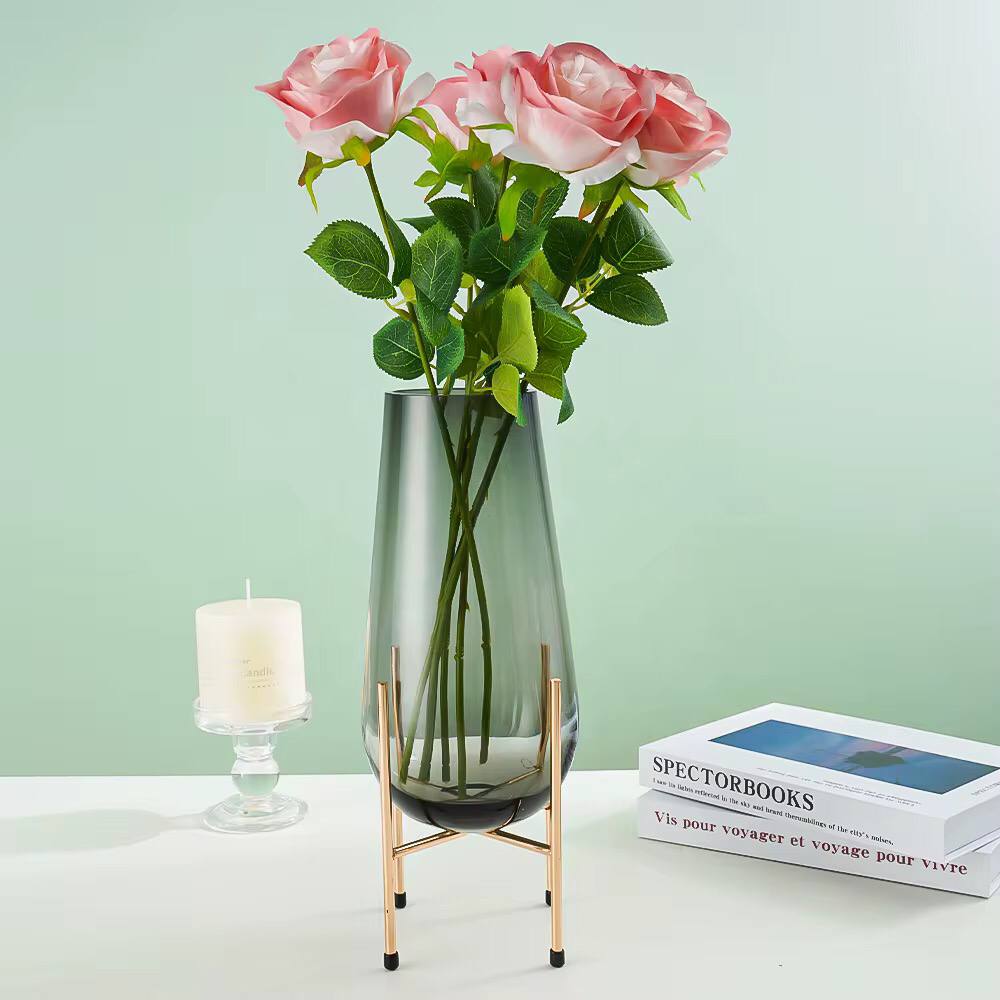 Nordic Modern Creative Glass Vase With Metallic Stand