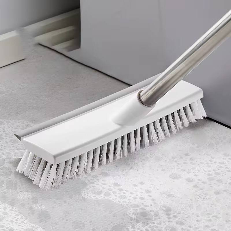 2 in 1 Floor Brush Scrubber with Long Handle Scrape Stiff Bristle Cleaning Scrub with Squeege