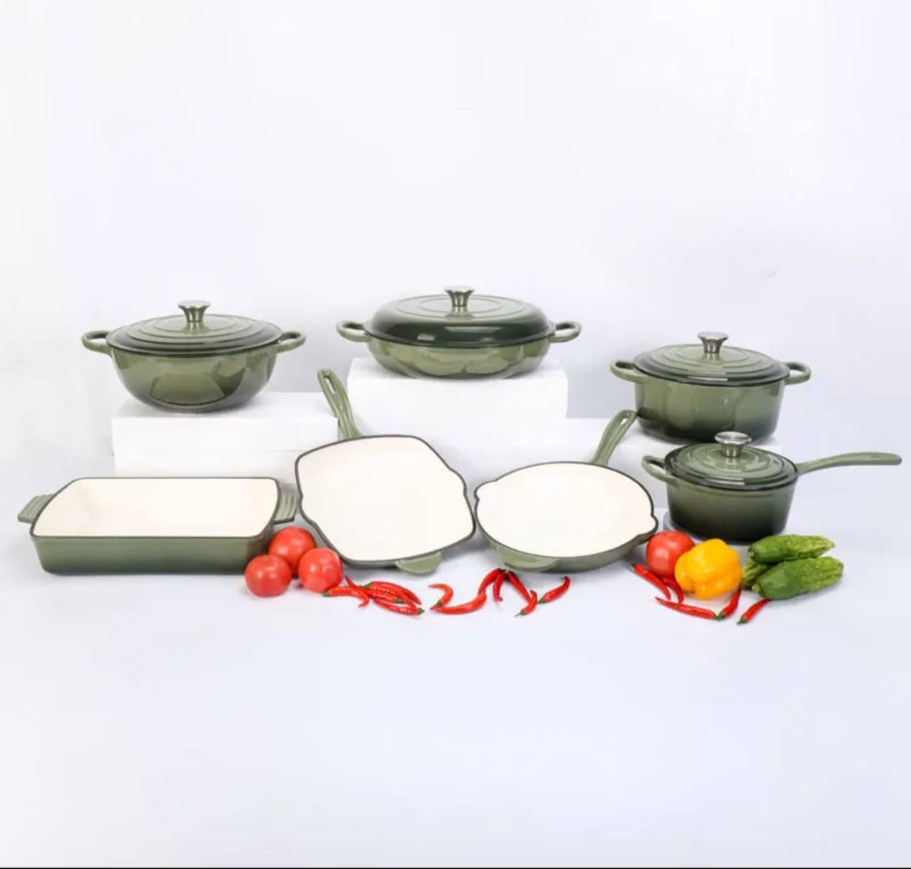 11 pcs Enamel Cast iron cooking pots