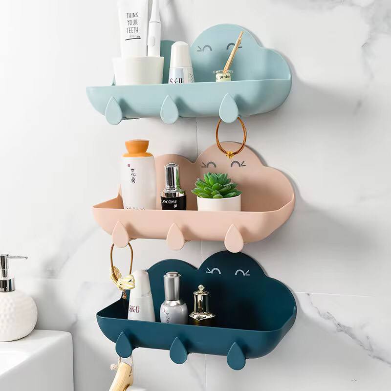 Cloud bathroom organizer set with 3 hooks and adhesive sticker