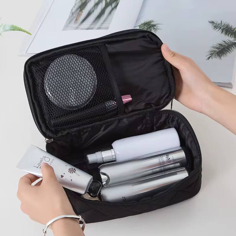 WATERPROOF DOUBLE LAYER COSMETIC STORAGE BAG/ MAKEUP BAG WITH MIRROR