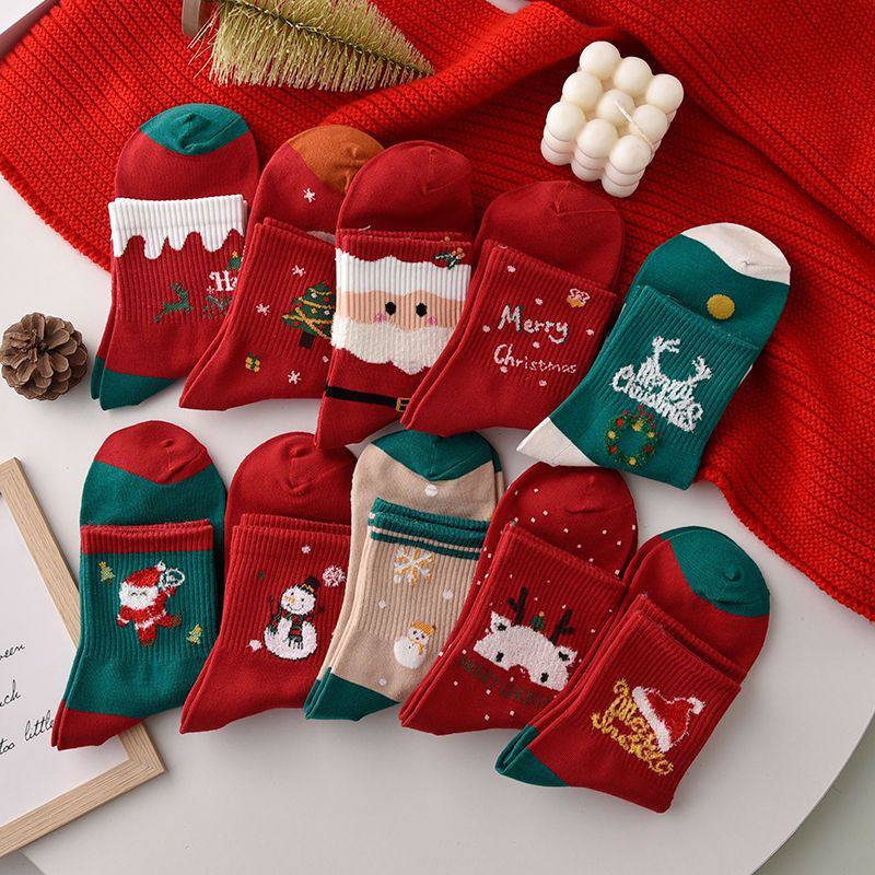 Christmas Socks Fall Winter Cartoon Santa Claus Elk Snowman Cute Xmas Socks a pair