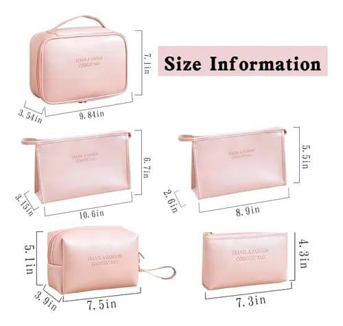 5pcs Vegan leather travel makeup cosmetic bags