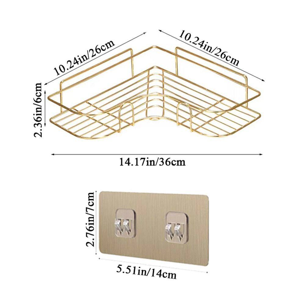 Triangular Golden metallic corner bathroom shelf