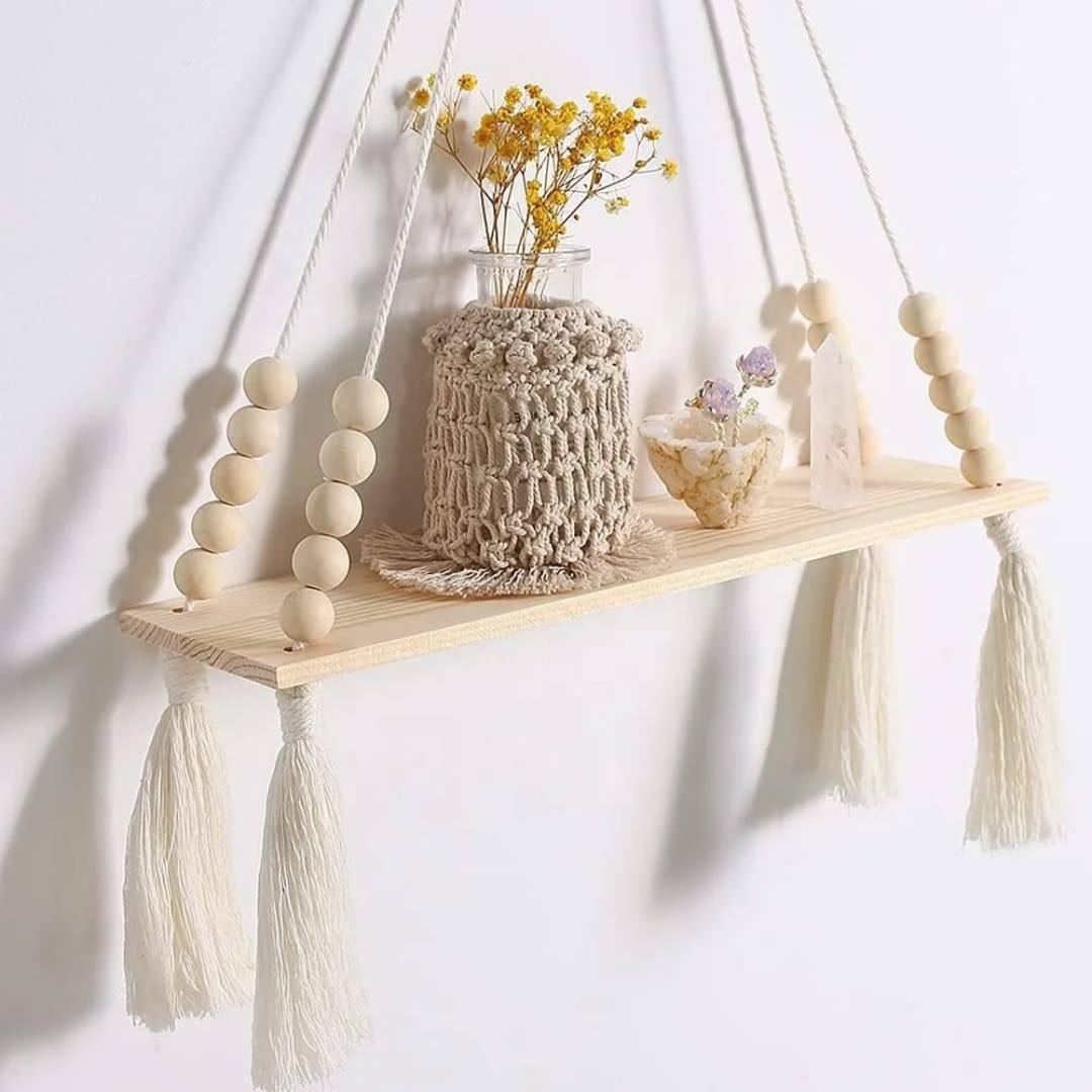 Macrame wall hanging shelf