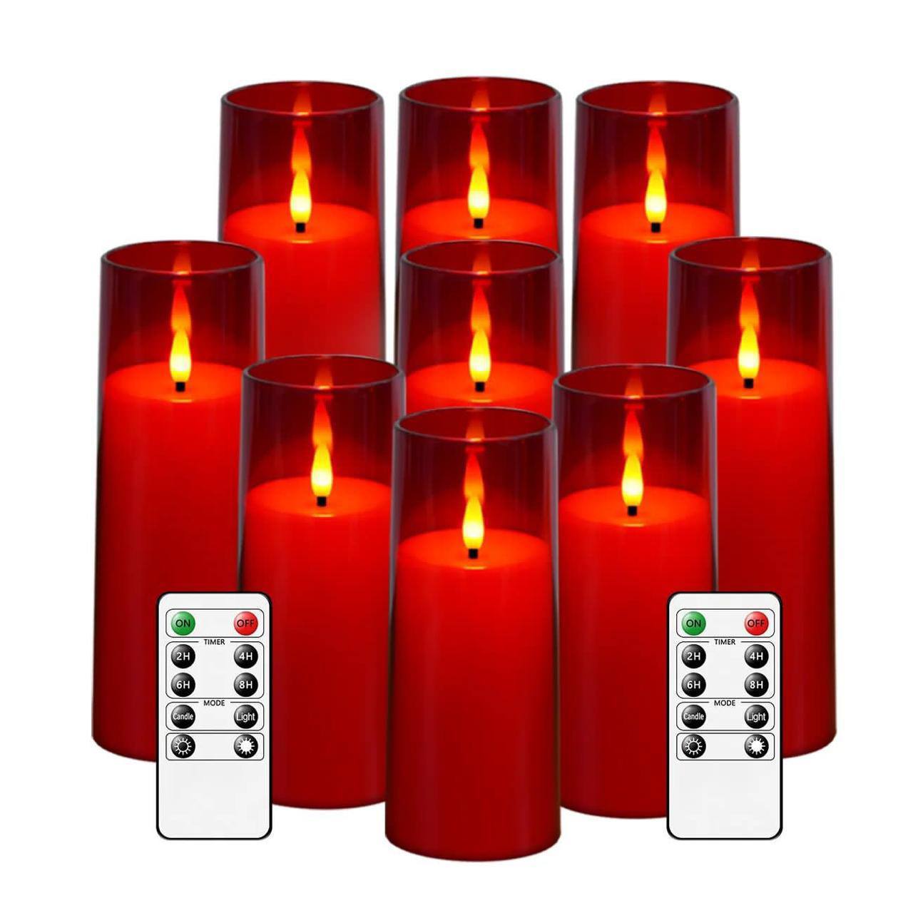 Acrylic flameless LED candles with string light powered by AA batteries remote control operated