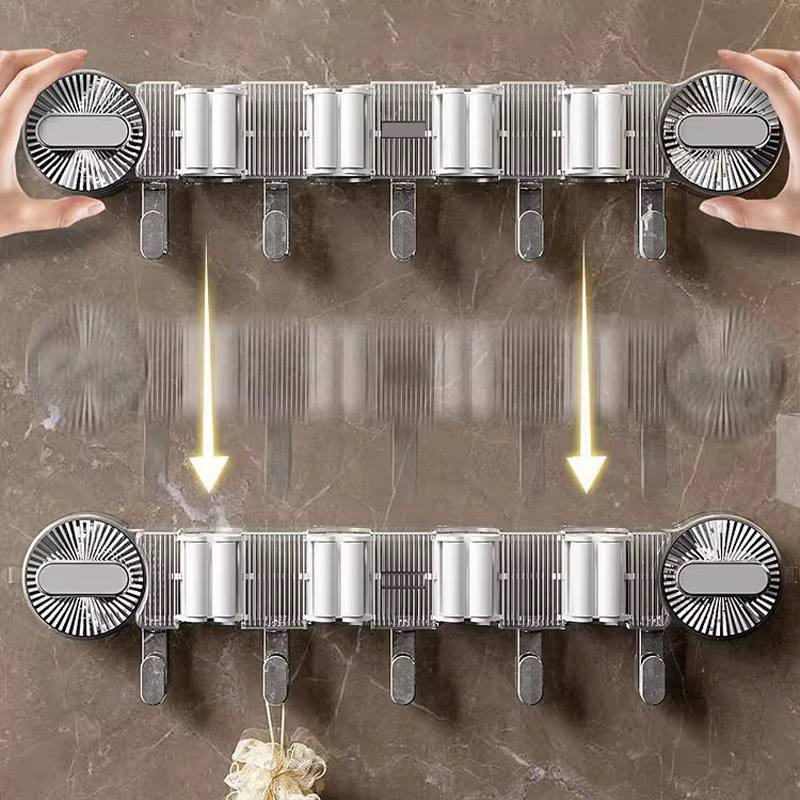 *4-Holes Multi-Purpose Hooks Mop Hanger / Rack with Hanging Hooks & Self adhesive Stickers
