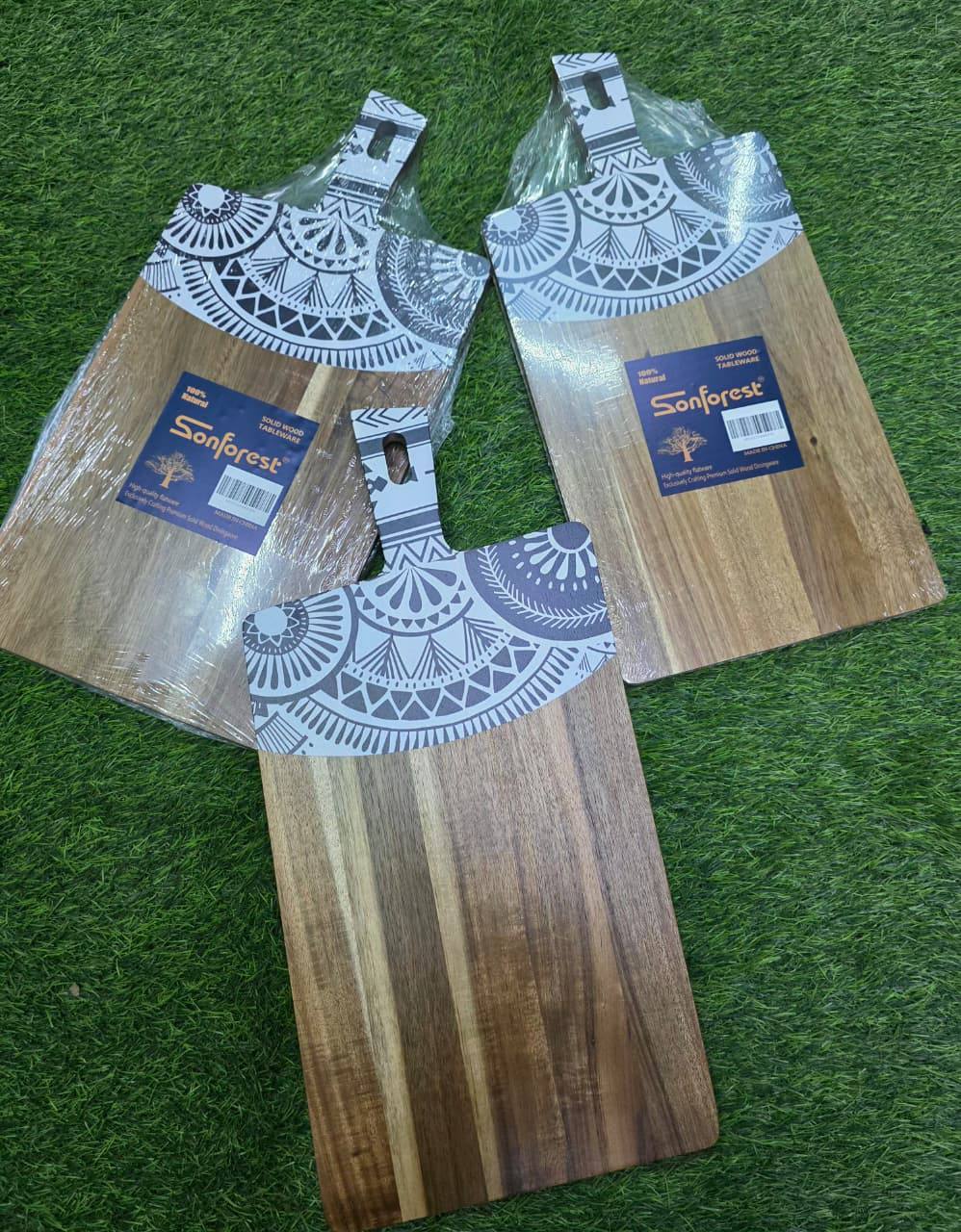 New Rectangular Acacia wood Cutting Board with Natural Custom Pattern Stiching