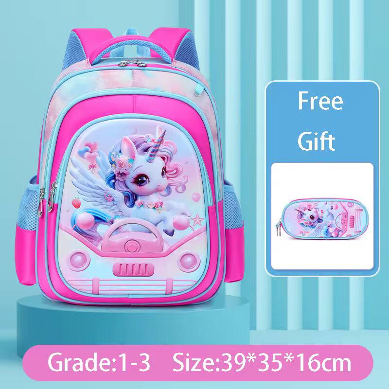 High-Capacity 3D Cartoon Two-Piece School Backpack Set