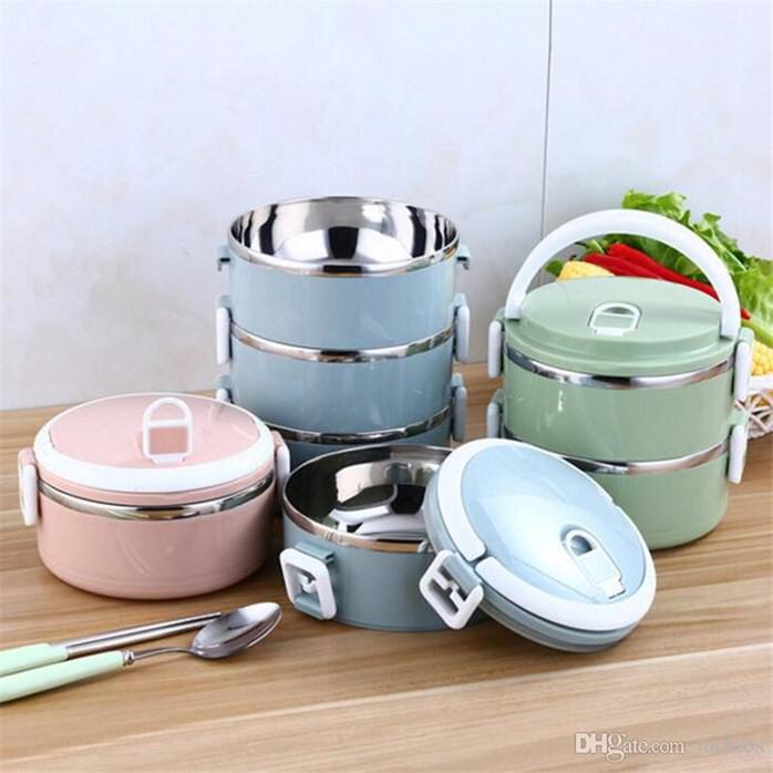 2 Layer Portable Food-Warmer School Students Lunch Box Case Thermal Insulated Container