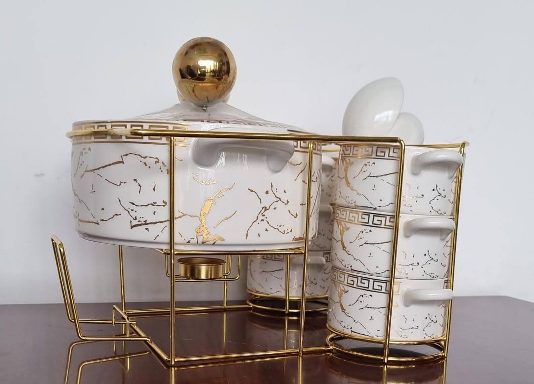 JCC8434-L1 16pc ceramic soup set on golden stand
