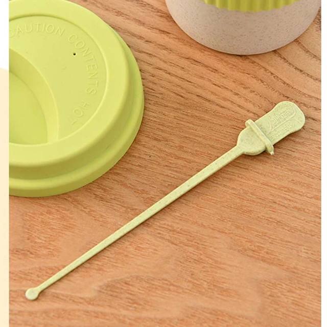 Re-usable 350ml Wheat Straw Travel Coffee Mugs Cup with Lid and Stir
