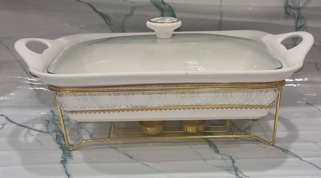 1.5L or 2L single ceramic round chaffing dish + burner and golden stand